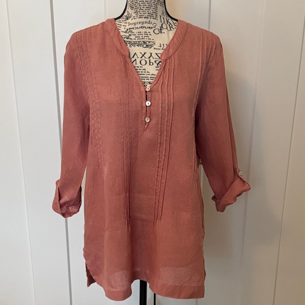 Cynthia Rowley Pintuck V-Neck Tunic in Rosewood